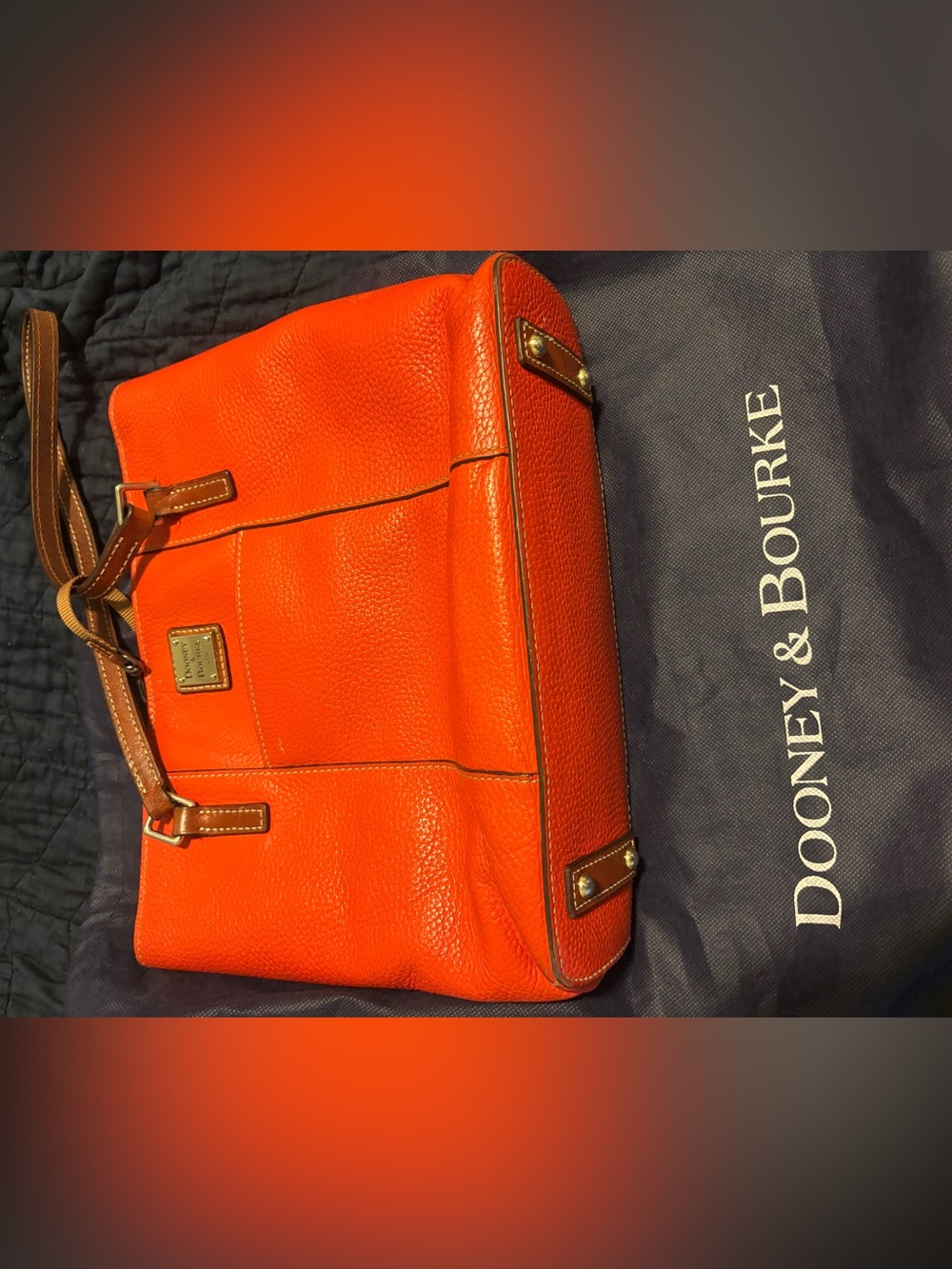 Dooney & Bourke Orange Pebbled Leather Satchel Tote with Brown Trim - Picture 9 of 9